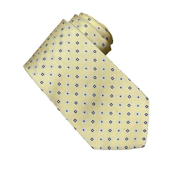 Brooks Brothers Makers Men's‎ Necktie Blue Yellow Geometric Silk Tie USA 3.5" - Picture 1 of 5